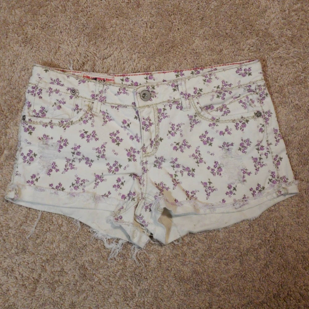 Purple Floral Denim Shorts